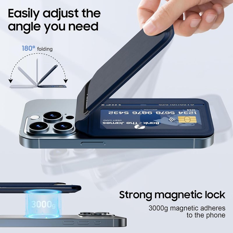Frapkom for Mag-Safe Wallet, Leather Phone Magnetic Wallet Stand Adjustable for iPhone 17/16/15/14/13/12 Series, ID Window, RFID Blocking (Blue) - Image 3
